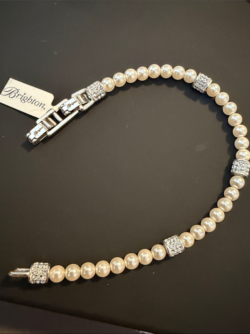 Brighton Ivory Pearl Necklace with Silver Crystal Accents